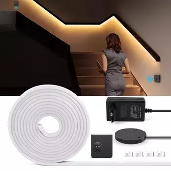 Настоящая силиконовая трубка 24 В неоновая светодиодная лента портативный датчик движения PIR переключатель DIY шкаф спальня лестница ночная подсветка 2M белый