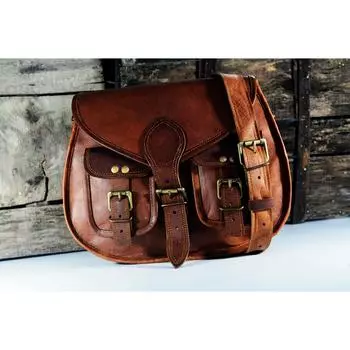 Настоящая сумка из натуральной кожи, женская винтажная сумка через плечо, винтажная сумка через плечо из козьей кожи 13x3x10 коричневый