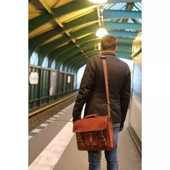 Настоящая винтажная коричневая кожаная сумка через плечо для ноутбука, мужская сумка 15 x 11 x 5 in коричневый