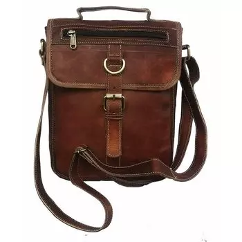 Настоящая винтажная коричневая кожаная сумка-мессенджер через плечо, кошелек ручной работы 11 x 9 x 4 in коричневый