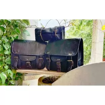 Настоящая винтажная кожаная седельная сумка для мотоцикла, левая и правая сумки, 3-сторонние сумки, черные чёрный
