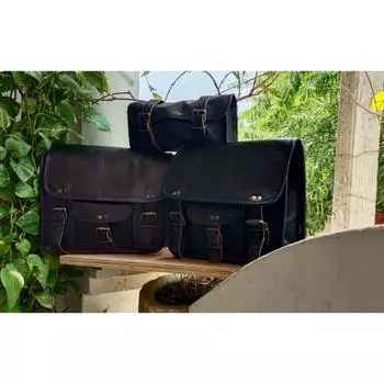 Настоящая винтажная кожаная седельная сумка для мотоцикла, левая и правая сумки, 3-сторонние сумки, черные