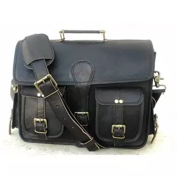 Настоящая женская черная сумка через плечо из козьей кожи для ноутбука. Доступны все размеры. 15 x 11 x 4 in чёрный