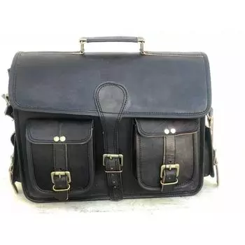 Настоящая женская черная сумка через плечо из козьей кожи для ноутбука. Доступны все размеры. 15 x 11 x 4 in чёрный