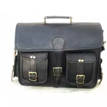 Настоящая женская черная сумка через плечо из козьей кожи для ноутбука. Доступны все размеры. 15 x 11 x 4 in чёрный