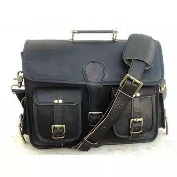 Настоящая женская черная сумка через плечо из козьей кожи для ноутбука. Доступны все размеры. 15 x 11 x 4 in чёрный