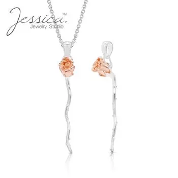 Настоящее 14-каратное розовое золото поверх стерлингового серебра 925 пробы с длинным стержнем из розового цветка