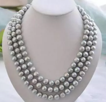 Настоящее 3-рядное ожерелье из серого жемчуга Южного моря толщиной 9 мм.