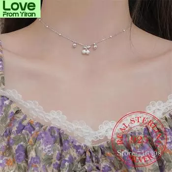 Настоящее 925 пробы стерлингового серебра хрустальная кисточка вишневый шарм ожерелье для женщин чокер ожерелья свадебные украшения для вечеринки подарок розового золота