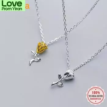 Настоящее 925 пробы стерлингового серебра Милая элегантная роза ключица ожерелье для женщин свадьба День святого Валентина ювелирные изделия Db292 золотой