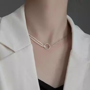 Настоящее 925 пробы стерлингового серебра мода барокко жемчуг круглый кулон колье колье для женщин свадебные украшения Da1756