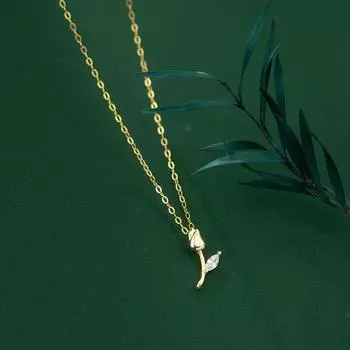 Настоящее 925 пробы стерлингового серебра мода сладкий золотой тюльпан блестящий фианит ожерелье для женщин свадебная вечеринка ювелирные изделия подарок Da2372 46-50.5cm золотой