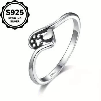 Настоящее 925 пробы стерлингового серебра винтажное маленькое черное обручальное кольцо в форме сердца, собачьей лапы, кошачьей лапы для женщин свадебные украшения 6 серебряный