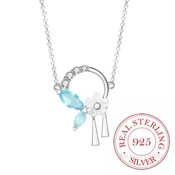 Настоящее 925 стерлингового серебра хрустальный цветок подвеска-шарм ключица элегантное ожерелье для