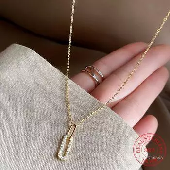 Настоящее 925 стерлингового серебра кристалл геометрическое ожерелье чокер кулон для женщин 14 карат позолоченное ожерелье свадебная вечеринка ювелирные изделия подарок золотой