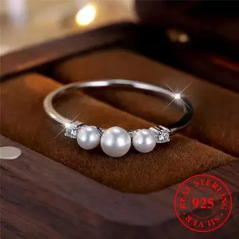 Настоящее 925 стерлингового серебра круглые жемчужные обручальные кольца для женщин свадебные вечеринки модные ювелирные изделия для девушек роскошные аксессуары для пальцев 6 серебряный