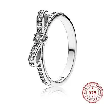 Настоящее 925 стерлингового серебра Pan кольцо Pave логотип подписи с кристаллами кольца для женщин свадебный подарок ювелирные изделия 5 серебряный