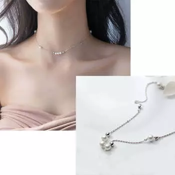 Настоящее 925 стерлингового серебра жемчужные бусины кулон колье колье модные женские минималистские ювелирные украшения Богемия аксессуары 40cm