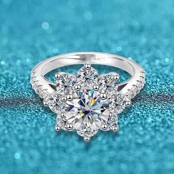 Настоящее D-цветное кольцо с муассанитом и солнечным цветком 2,0 карата Lotus Lab с бриллиантом, женское необычное обручальное кольцо из стерлингового серебра, ювелирные изделия в виде лотоса 5.5