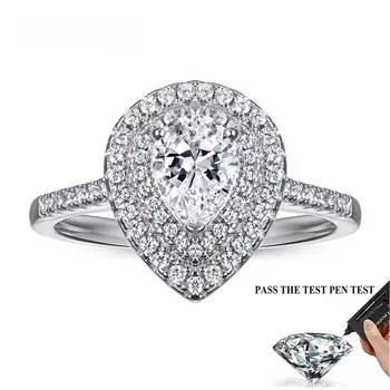 Настоящее D-цветное обручальное кольцо с муассанитом и каплей воды, кольцо из стерлингового серебра VVS1 с бриллиантом 1,25 карата, обручальные кольца, роскошные ювелирные изделия GRA 5