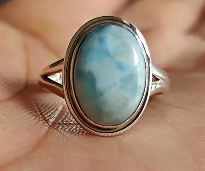 Настоящее кольцо из стерлингового серебра 925 пробы с драгоценным камнем Ларимар, кольцо из цельного серебра, ювелирные изделия ручной работы, подарок для нее 4.5