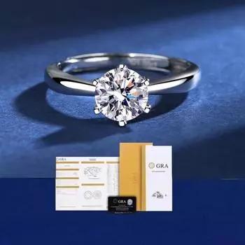 Настоящее кольцо с 6 зубцами муассанита D VVS1, прошедшее проверку бриллиантами, регулируемый размер, сертификат S925 Sliver GRA, обручальные кольца для женщин