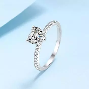 Настоящее кольцо с муассанитом 1-2 карата в форме сердца D Цвет VVS1 Свадебные кольца с бриллиантами S925 Серебро GRA с ювелирным покрытием 18-каратное белое золото 5