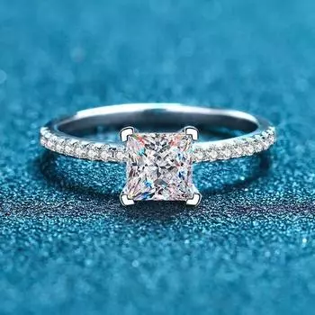 Настоящее кольцо с муассанитом огранки принцессы 1-2 карат для женщин, обручальное обручальное кольцо со сверкающим драгоценным камнем S925, посеребренное, Pt950 GRA 5.5