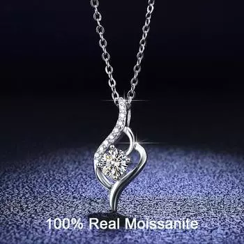 Настоящее муассанитовое ожерелье 0,5 карата с круглым бриллиантом, кулон, ожерелье для женщин и девочек, подарок на день рождения, стерлинговое серебро, ювелирные изделия