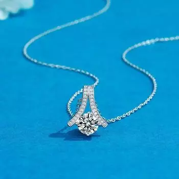 Настоящее муассанитовое ожерелье для женщин, стерлинговое серебро 925 пробы, 2 карата VVS1, круглое бриллиантовое ожерелье, свадебная вечеринка, свадебные ювелирные украшения 1ct