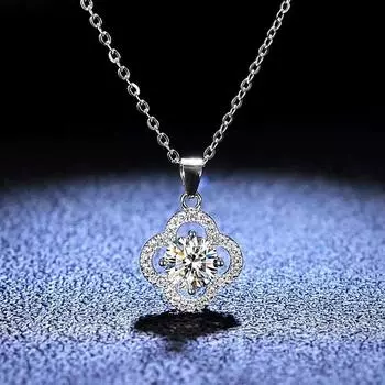 Настоящее муассанитовое ожерелье с подвеской в виде клевера с бриллиантами 2CT D Цвет VVS1, чистое серебро 925 пробы, ювелирные изделия, подарок для женщин 6.5mm 1ct D Color