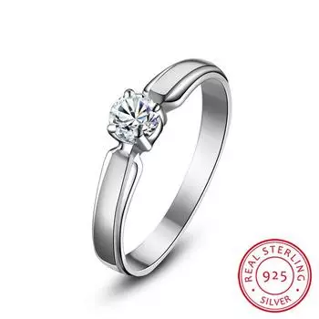 Настоящее обручальное кольцо из стерлингового серебра 925 пробы, роскошное женское маленькое круглое кольцо с камнем, кристалл, пасьянс, обручальные кольца для женщин, ювелирные изделия 9