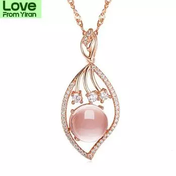Настоящее ожерелье из 14-каратного розового золота, подвеска из натурального розового кварца для женщин, ювелирные изделия из топаза Pierscionki Bizuteria, свадебная подвеска розовый