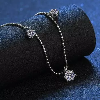 Настоящее ожерелье из 7 камней с муассанитом и бриллиантом круглой огранки для женщин и девочек, стерлинговое серебро 3,2 карата VVS1, подвеска с лабораторным бриллиантом, ювелирные изделия 55cm