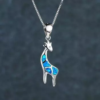 Настоящее ожерелье из стерлингового серебра 925 пробы с подвеской в виде милого животного-жирафа, ожерелье из голубого опала для женщин, свадебные украшения