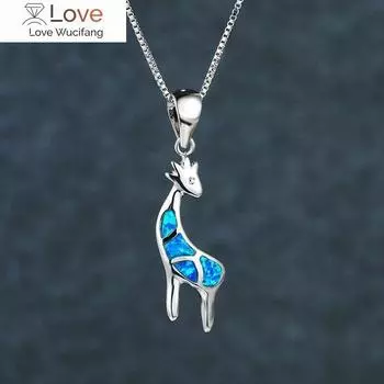 Настоящее ожерелье из стерлингового серебра 925 пробы с подвеской в виде милого животного-жирафа, ожерелье из голубого опала для женщин, свадебные украшения