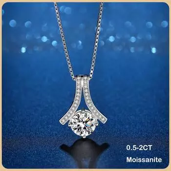 Настоящее ожерелье с подвеской из муассанита и бриллианта 0,5-2 карата D для женщин, 100% стерлинговое серебро S925, ожерелья, ювелирные изделия 0,5ct