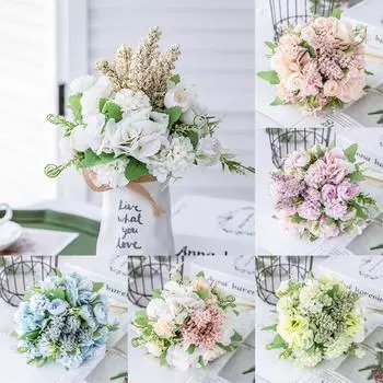 Настоящее прикосновение Искусственные шелковые цветы Свадебный букет Домашняя вечеринка Декор белый