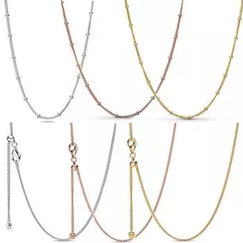 Настоящее розовое золото с бусинами и бордюром, скользящая застежка-цепочка, регулируемая базовая цепочка из стерлингового серебра 925 пробы для Европы, подвеска из бисера, ювелирные изделия своими руками белый