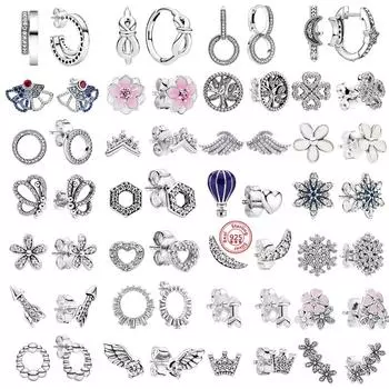 Настоящее S925 стерлингового серебра бабочка цветок перо CZ циркон круглые серьги для женщин модные очаровательные изящные серьги DIY ювелирные изделия подарок