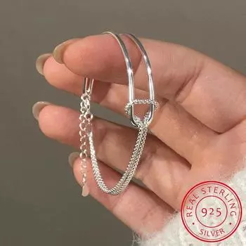 Настоящее серебро 925 пробы асимметричный двухслойный браслет-цепочка для женщин хип-хоп ювелирные изделия минималистичные аксессуары
