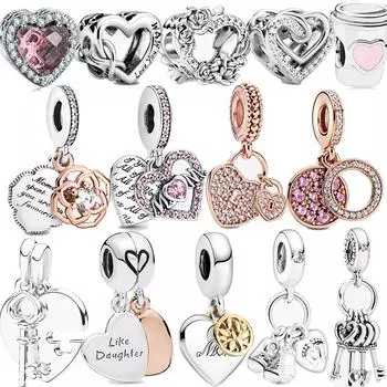 Настоящее серебро 925 пробы, бисер, лучший друг, сердце и ключ, подвеска, подходит для оригинального модного браслета, женские ювелирные изделия своими руками, изготовление подарков