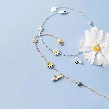 Настоящее серебро 925 пробы браслет Zicon Flower Bee для модных женщин, вечеринок, милых ювелирных украшений, минималистичные аксессуары золотой