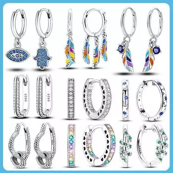 Настоящее серебро 925 пробы, двойные серьги-кольца, круглые серьги в форме сердца и звезды для женщин, подарок на день рождения для подруги белый