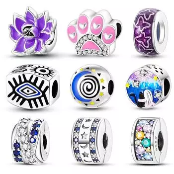 Настоящее серебро 925 пробы кошачьи когти глаза луна звезды лотос бабочка бусина шарм подходит 925 оригинал браслеты ювелирные изделия подарок