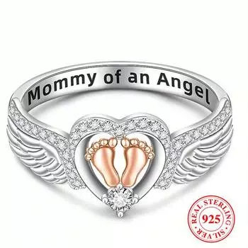 Настоящее серебро 925 пробы, крылья ангела, детские ножки, кольца для женщин, ювелирные изделия, лучший подарок для матери 6 серебряный