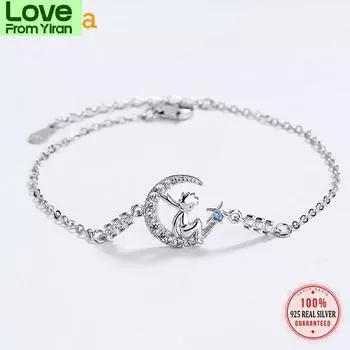 Настоящее серебро 925 пробы, модный браслет Moon Prince Star Shiny Cz для женщин, свадебные украшения на День святого Валентина Da2207 золотой