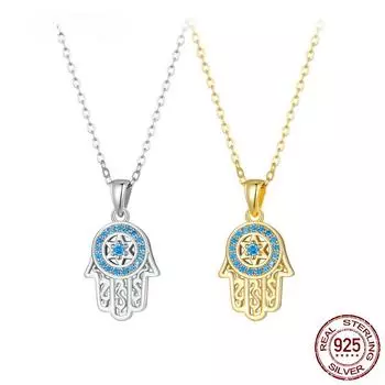 Настоящее серебро 925 пробы, модный кулон в виде руки Фатимы, счастливые ожерелья для женщин, ювелирные изделия в подарок