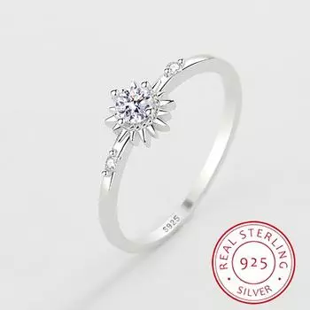 Настоящее серебро 925 пробы, простое сверкающее круглое кольцо с прозрачным цирконом для женщин, классические роскошные свадебные аксессуары, ювелирные изделия 6 серебряный