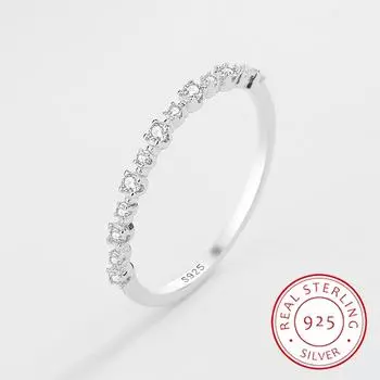 Настоящее серебро 925 пробы, простое сверкающее круглое кольцо с прозрачным цирконом для женщин, классические роскошные свадебные аксессуары, ювелирные изделия 6 серебряный